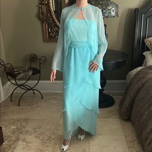Vintage Kay Kipp’s Seafoam Green Evening Dress w Chiffon Jacket GVC Sz 6/8